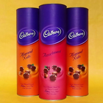 Tall cans of Cadbury chocolate