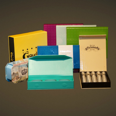 A set of colorful boxes with covers