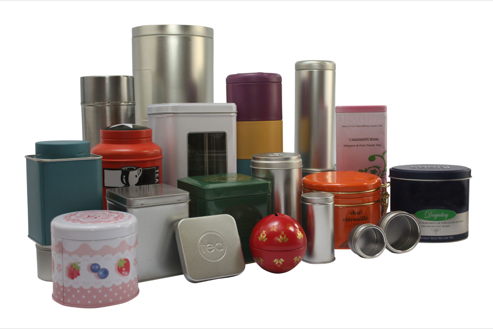 Metal cans with different colors and designs